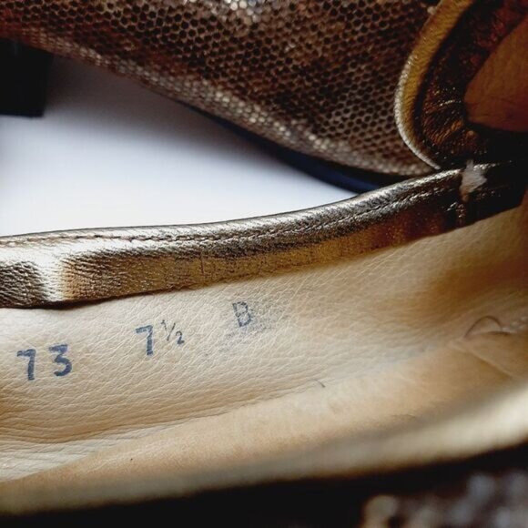 AMALFI Snake Pattern Square Toe Penny Loafer Chunky Block Heels Tan Gold Sz 7.5 - Picture 11 of 12
